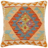 handmade Traditional Pillow Rust Blue Hand-Woven SQUARE 100% WOOL  Hand woven turkish pillow  2 x 2